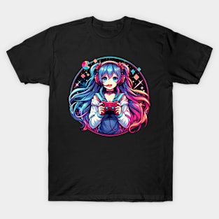 Neon light gamer girl T-Shirt